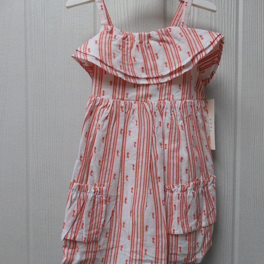 Cat & Jack Cotton Sleeveless Dress White Red Striped Size 18 Months Diaper Cover